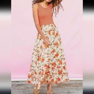 Matilda Jane Floral Maxi Skirt - Orange and Cream Size Large